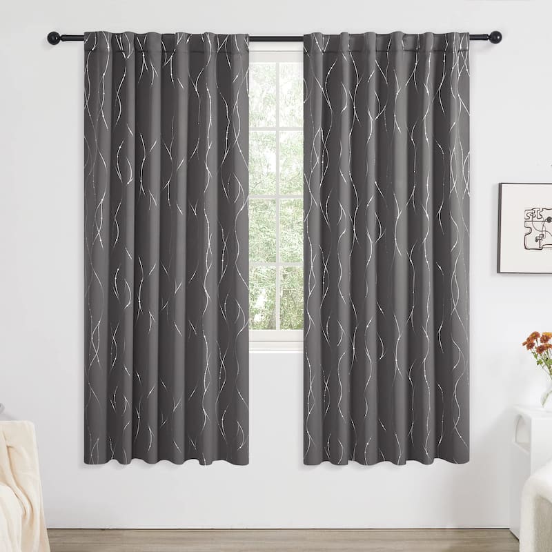Deconovo Back Tab Silver Lines with Dots Curtain Panel Pairs(2 Panel)