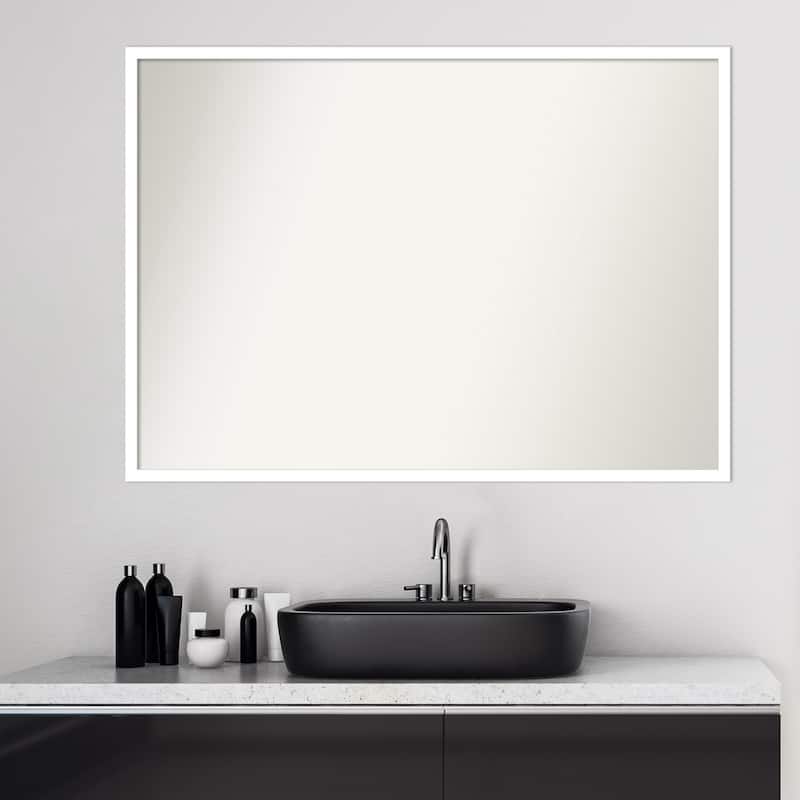 Non-Beveled Wood Bathroom Wall Mirror - Svelte White Frame