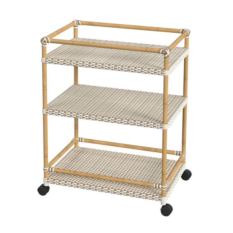 Tobias Outdoor Rattan and Metal 3- Tier Rattan Bar Cart