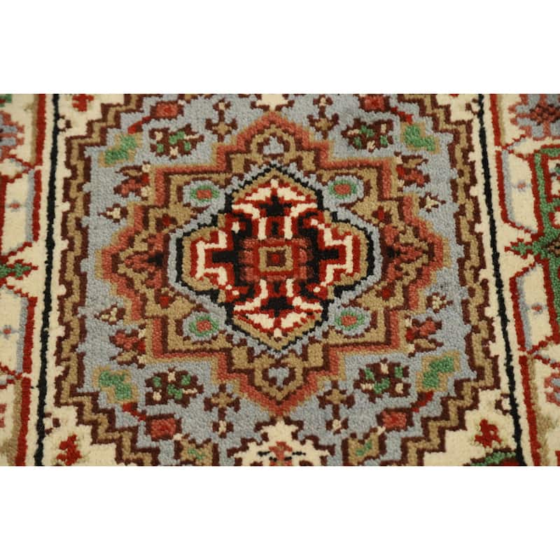 Hand Knotted Oriental 100% Wool Carpet Traditional Medallion Navy Blue & Blues Heriz (serapi) Area Rug - 3' 0'' X 2' 0''