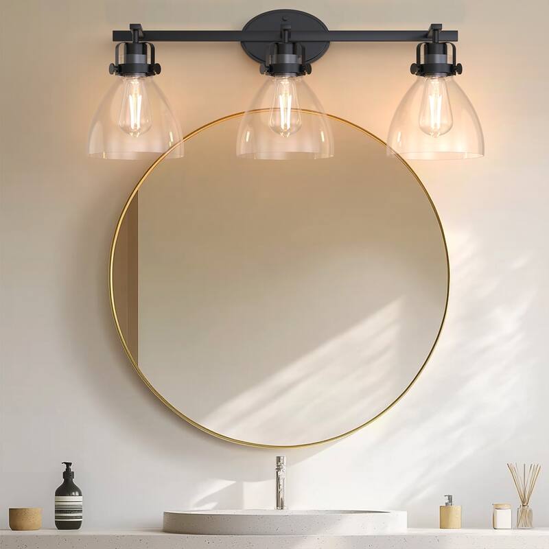 YANSUN 3-Light Black Vanity Light, E26 Modern Bathroom Mirror Light Fixture