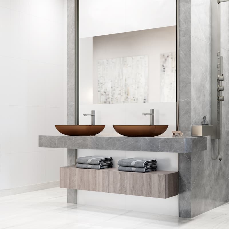 VIGO Sottile 18"L x 13"W x 4"H Glass Rectangular Vessel Bathroom Sink in Amber