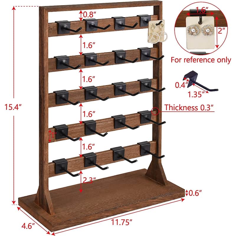 Wooden Jewelry Display Rack with 20 White Hooks