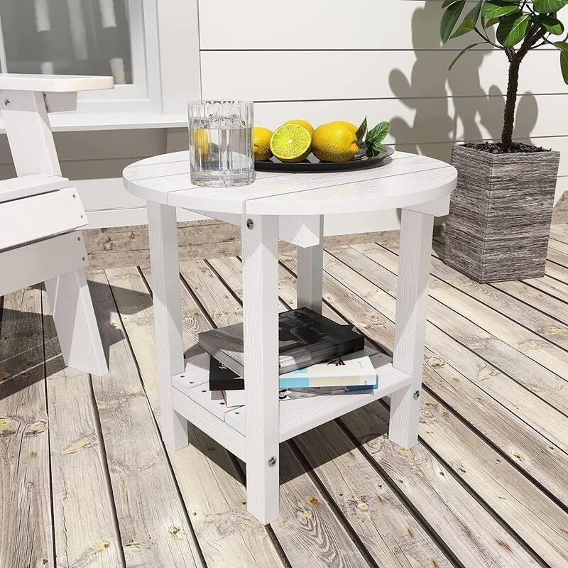 WINSOON All Weather HIPS Outdoor Round 2-Tier Outdoor Side Tables Adirondack Tables - White