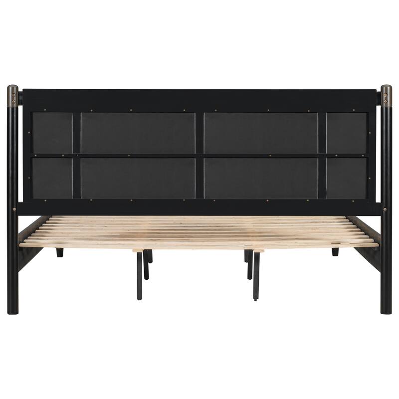 Roomfitters King Wood Platform Bed Frame, Heavy Duty 600lbs Support, Upholstered Headboard with Metal Accents