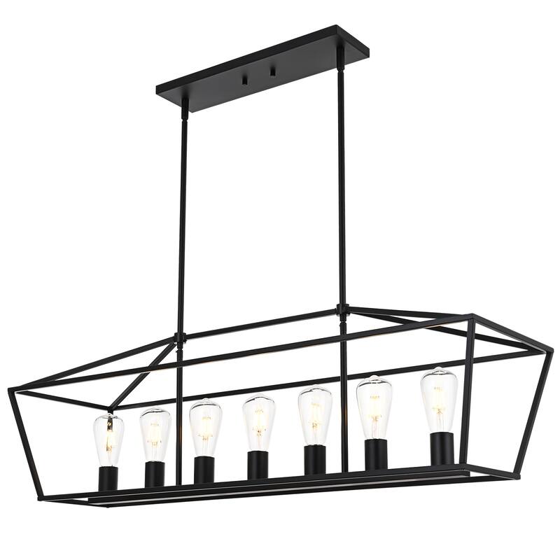 Kitchen Island Lantern Pendant Linear Chandelier - 7lights - Black