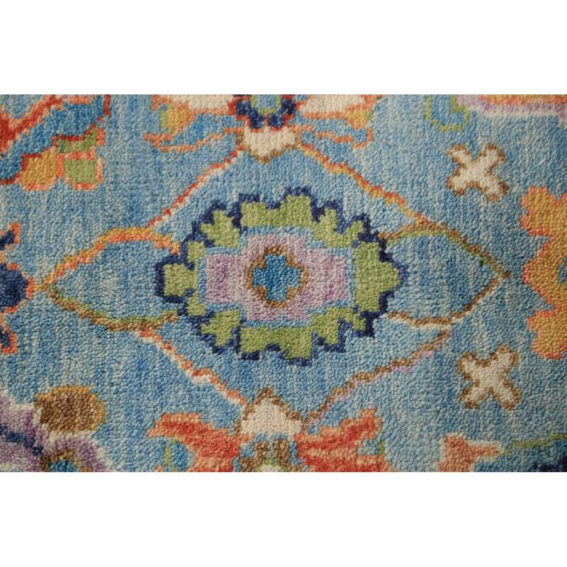 Blue Floral Oushak Oriental Rug Hand-Knotted Wool Carpet - 3'11"x 6'1"