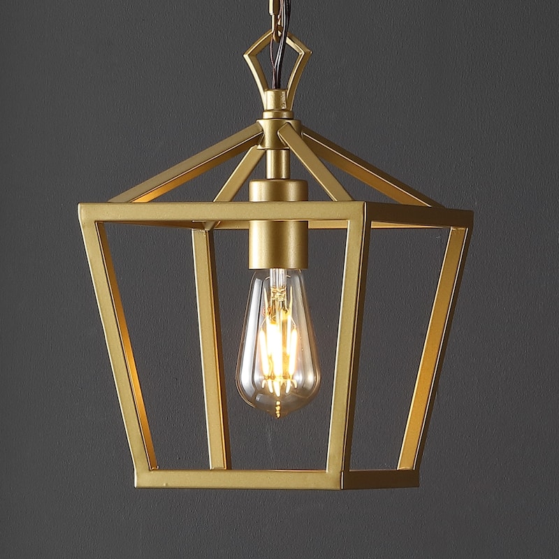 Virginia 8" 1-Light Vintage Farmhouse Iron Chain Pagoda LED Pendant, by JONATHAN Y - Gold Painting
