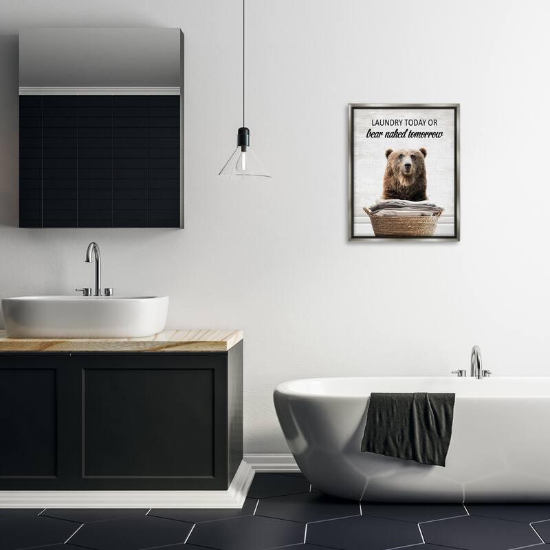 Stupell Laundry Or Bear Naked Framed Floater Canvas Wall Art Design By Lettered and Lined