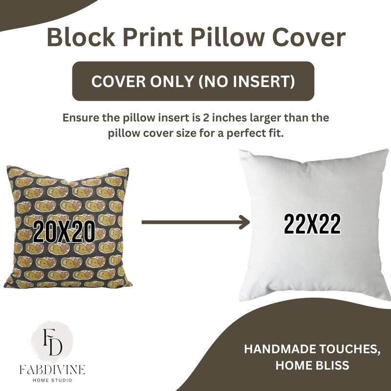 Fabdivine Handmade Block Print Elephant Kids Room Décor Pillow Cover