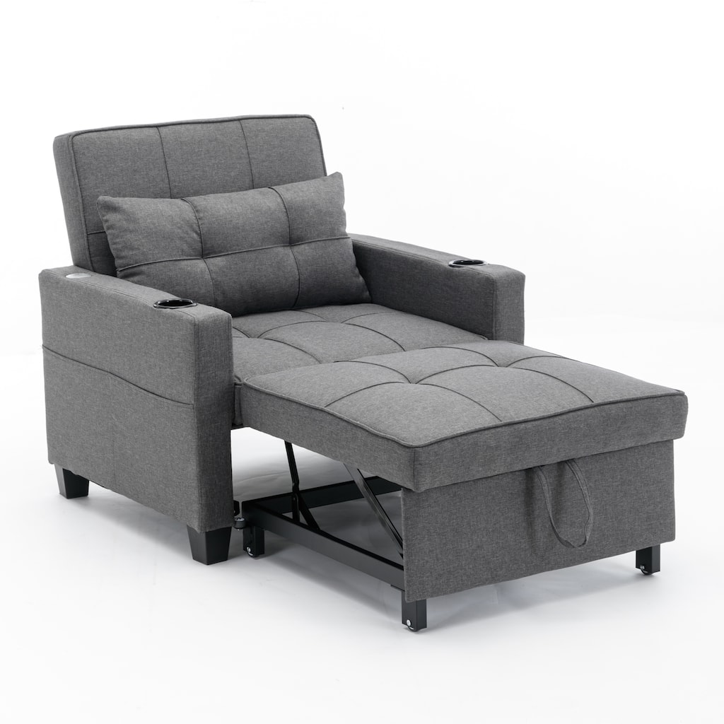 Convertible Chair 3-in-1 Pull Out Sleeper with USB Ports - 33.08 x 34.26 x 68.12