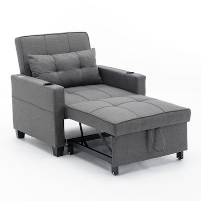 Linen 3-in-1 Convertible Futon Chair Bed with USB & Adjustable Backrest