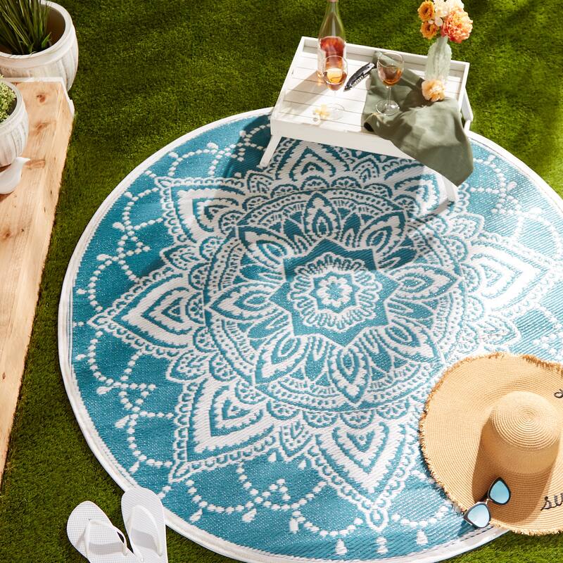 DII Boho Floral Outdoor Rug 5 Ft Round