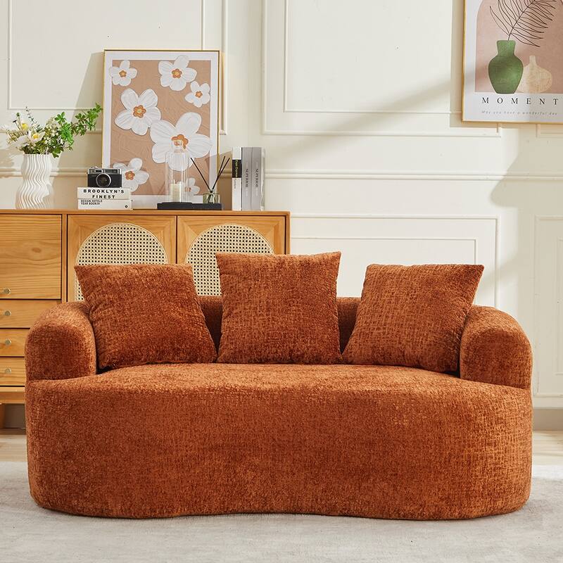 63.2" Modern Small Loveseat Sofa, Chenille Boneless Couch, Deep Seat Sofa with 3 Pillows