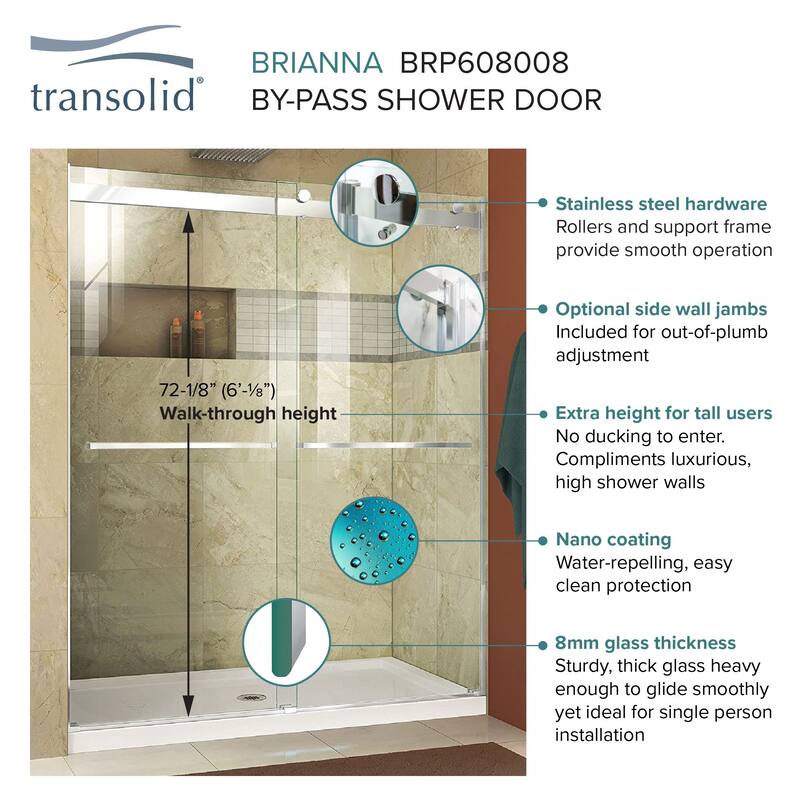 Brianna 48 in. W x 80 in. H By-Pass Frameless Shower Door with Clear Glass - 44-48-in W x 80-in H