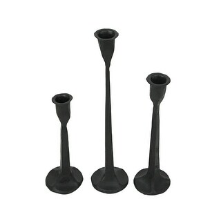 Set Of 3 Rustic Black Forged Iron Taper Candle Holders - 12.5 X 3 X 3 ...