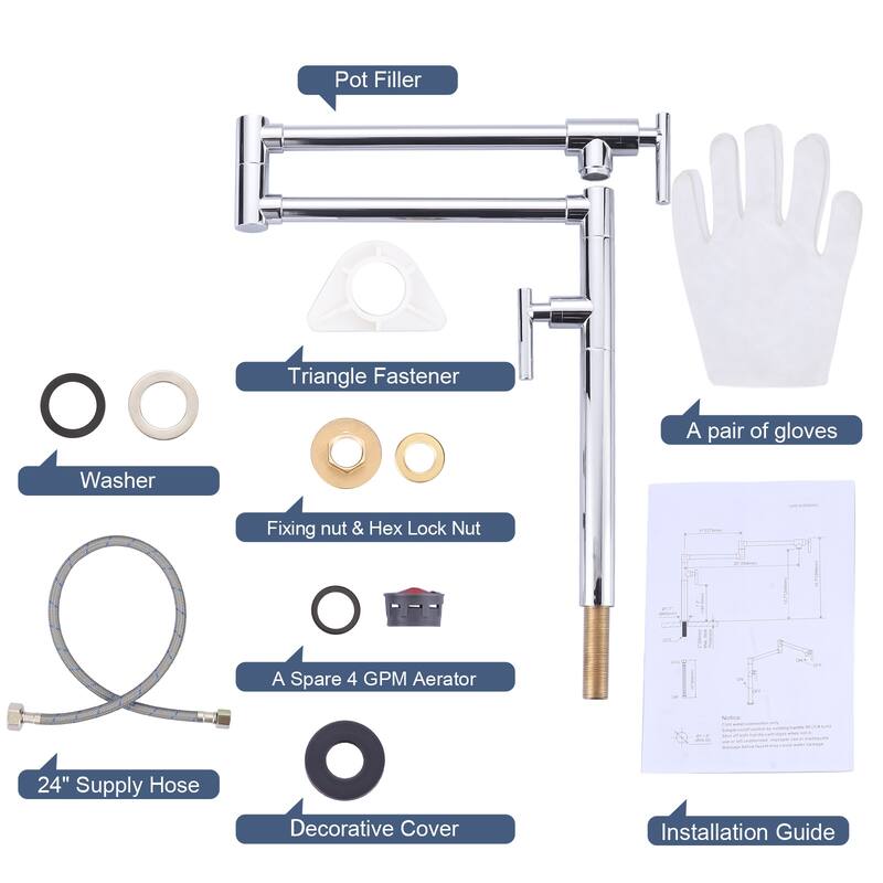 WOWOW Deck Mount Double Handle Pot Filler Faucet