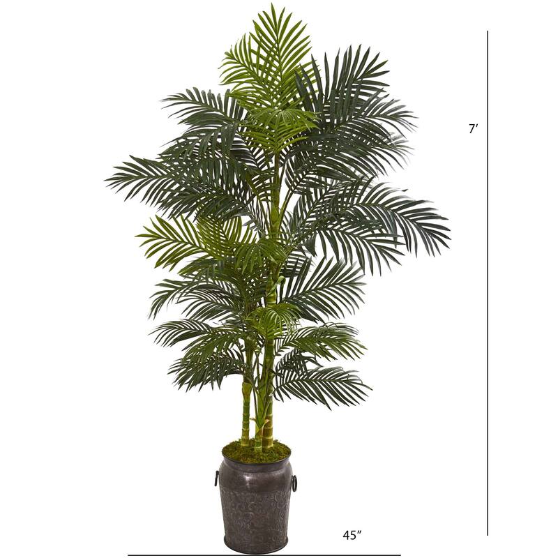7' Golden Cane Artificial Palm Tree in Decorative Planter - Green