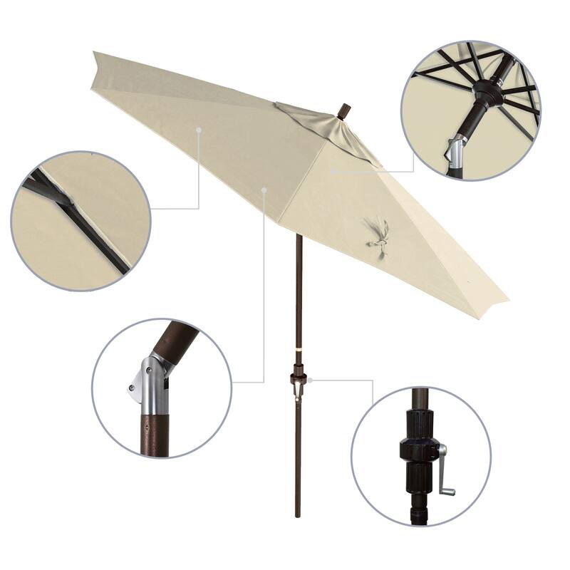 California Umbrella 9' Rd Golden State Series Patio Umbrella Bronze Aluminum Frame Crank Lift Collar Tilt Pacifica Pacific Blue