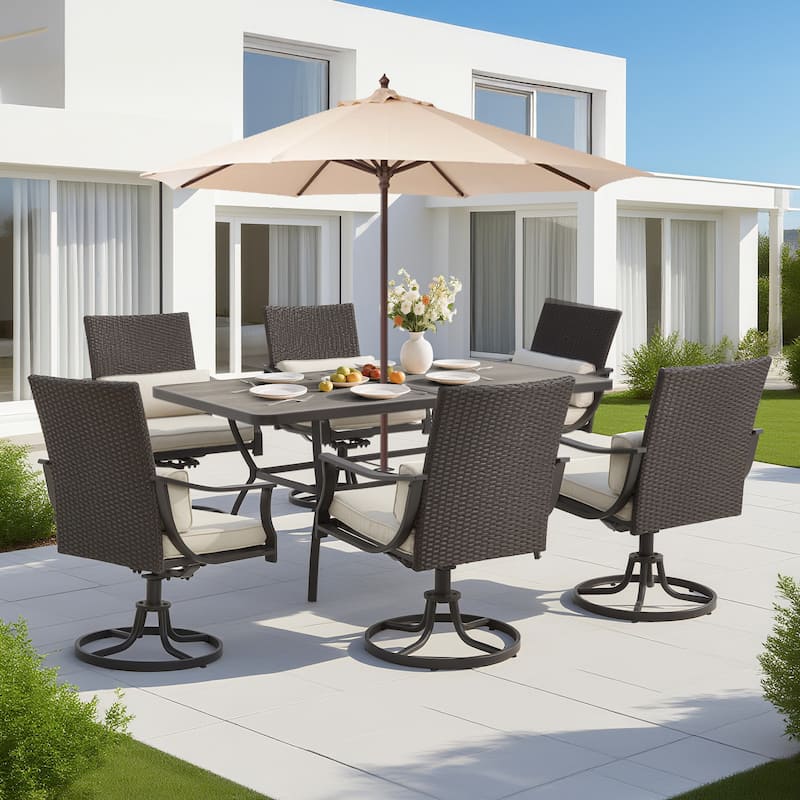 EROMMY Patio Dining Set – 7-Piece Outdoor Furniture Set & 2-Piece Swivel Rocking Chair Option