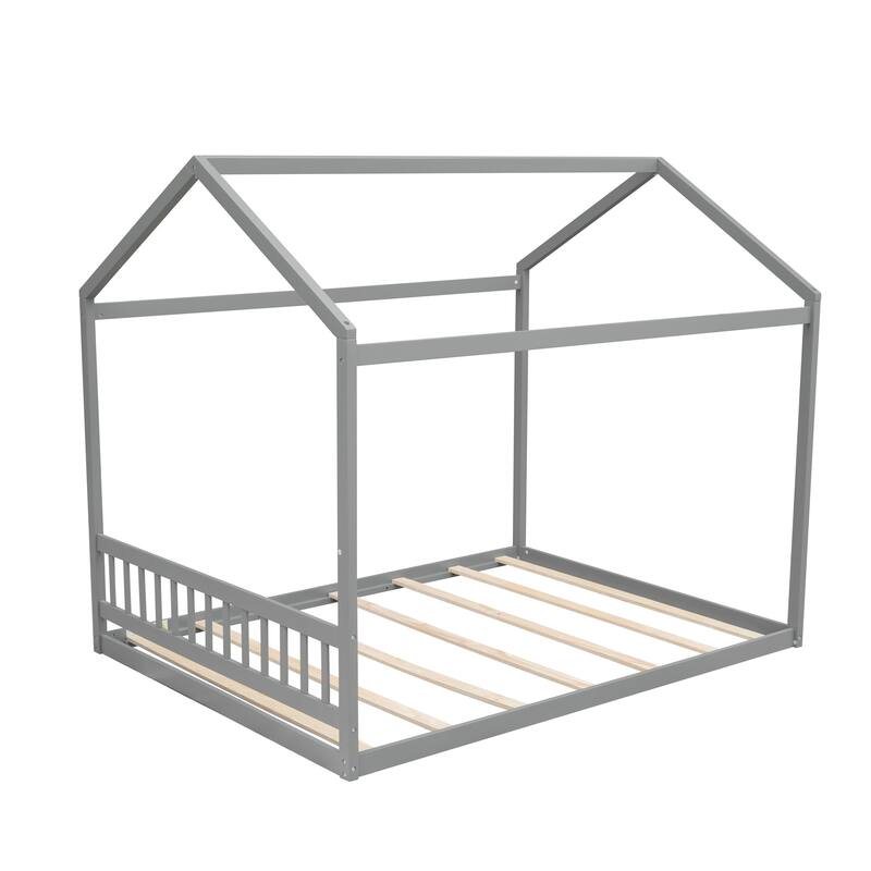 Queen Size Wood House-shaped Floor Bed