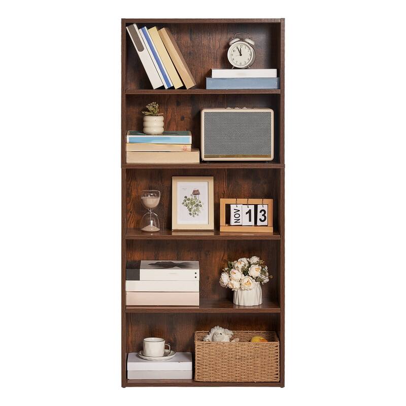 Brown 53" Wooden 5 Tiers Narrow Open Bookshelf with Height Adjustable and Removable Shelf - 23.5" x 9.3" x 53"