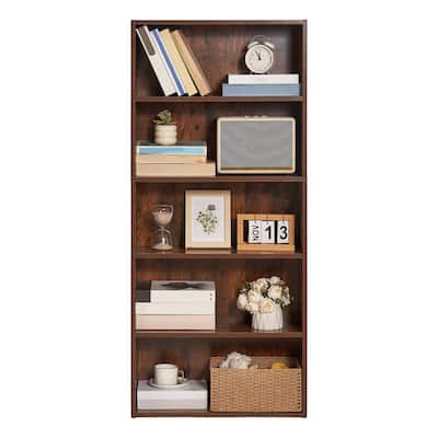 Brown 53" Wooden 5 Tiers Narrow Open Bookshelf with Height Adjustable and Removable Shelf - 23.5" x 9.3" x 53"