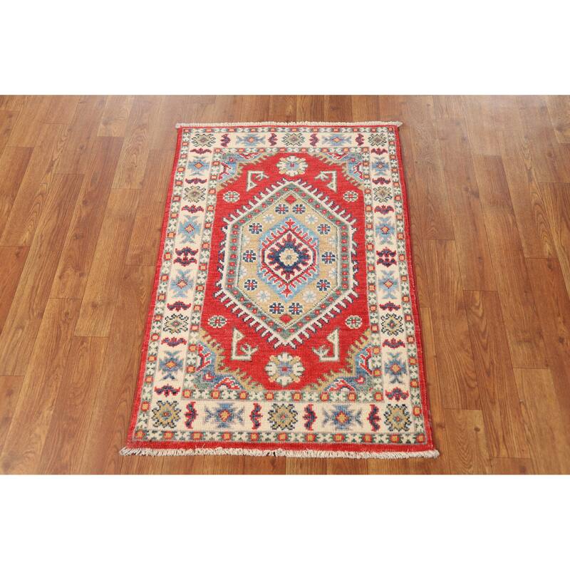 Hand Knotted Oriental 100% Wool Carpet Traditional Medallion Red Kazak Area Rug - 3' 0'' X 2' 0''