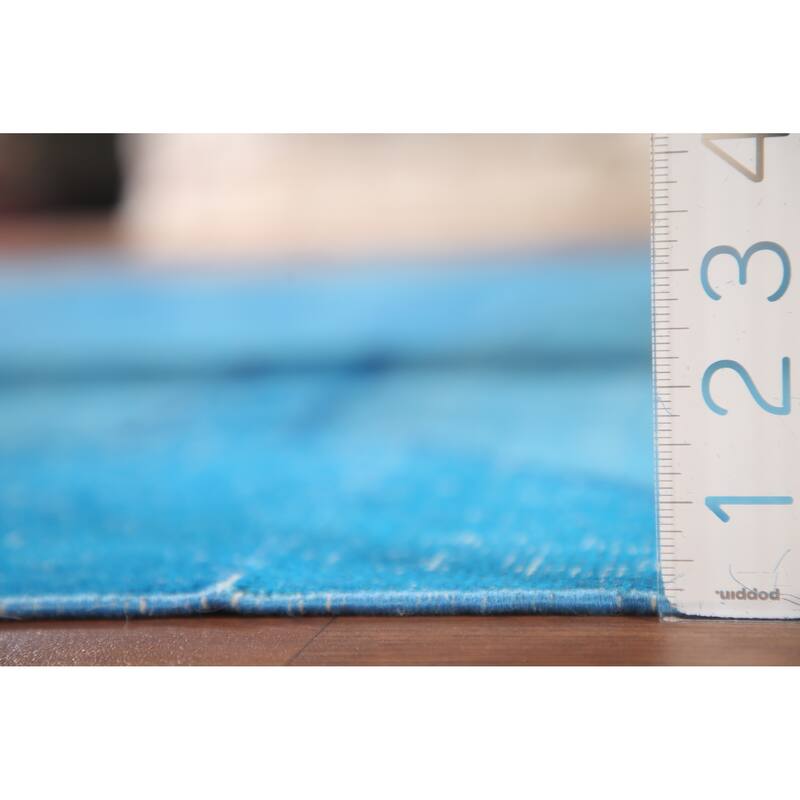 Over-Dyed Blue Anatolian Distressed Vintage Rug Handmade Wool Carpet - 7'10" x 14'0"