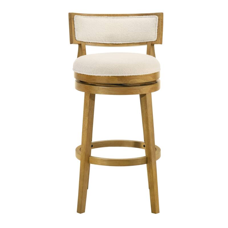 Noely Modern Farmhouse Swivel Wood Counter Height Kitchen Bar Stool with White Boucle Fabric Upholstered Seat