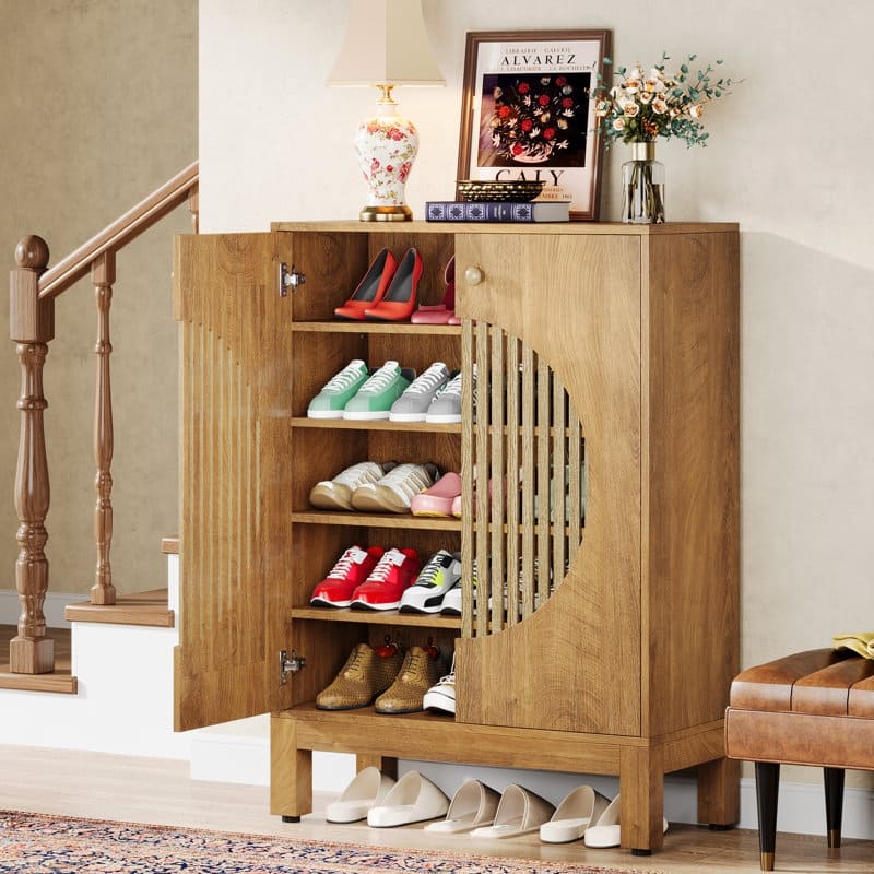 Wooden Shoe Storage Cabinet with Adjustable Shelves for 20 Pair of Shoes