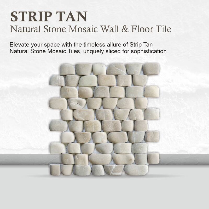 Strip Tan Pebble Mosaic Tiles for Backsplash Kitchen and Bathroom Wall (10.5" X 12") 5 tiles per case - Case (5 Tiles)