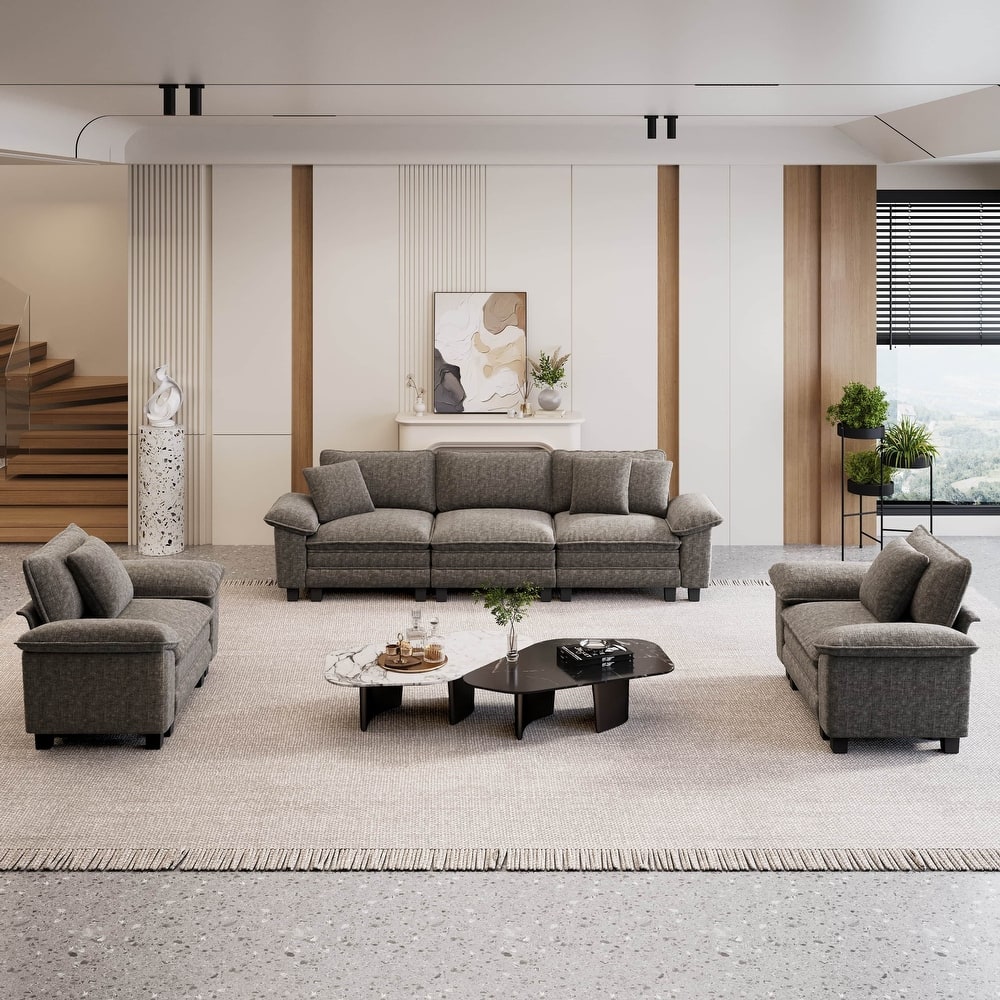 MAISON ARTS Chenille & Corduroy Modular Sectional Sofa Set, Comfy 5/6/7-Seat Living Room Couch with 3-Seater or Loveseat
