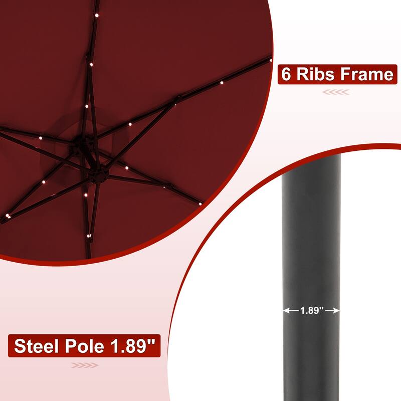 Ainfox 10 ft. Patio Offset Solar LED Umbrellas Cantilever Outside Umbrellas with Base
