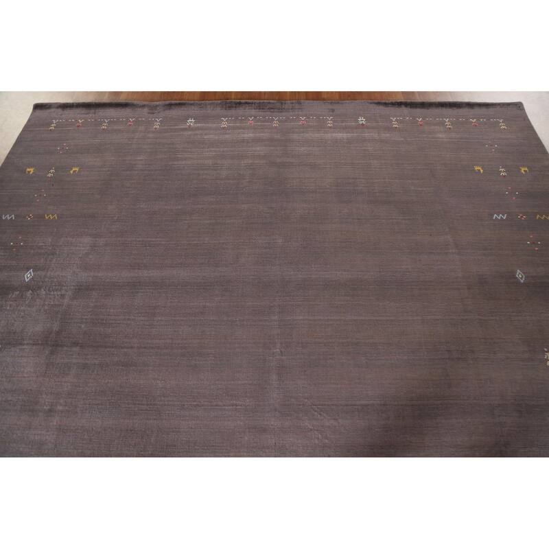 Brown Gabbeh Oriental Area Rug Handmade Wool Carpet - 8'1"x 9'10"