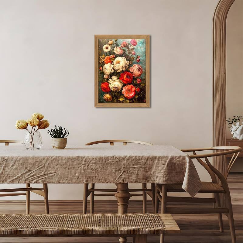 3D Textured Antique Colorful Flowers Oil - Hand Drawn Painting