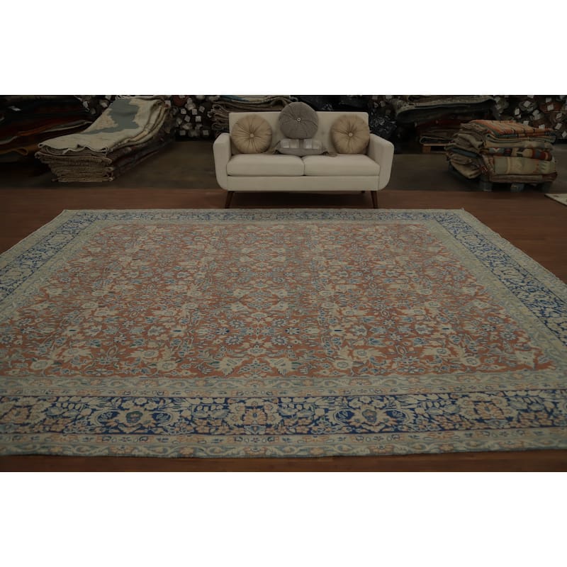 Hand Knotted Oriental 100% Wool Carpet Traditional All-Over Oranges & Rust Kerman Area Rug - 12' 7'' X 9' 6''