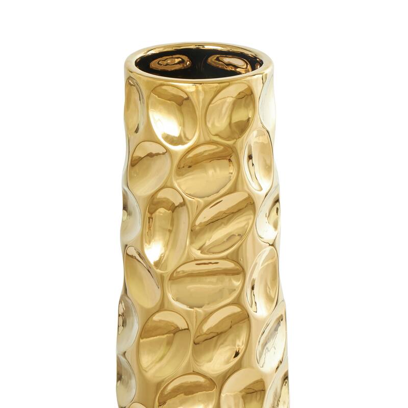 Gold Ceramic Geometric Bubble Vase with Concaved Circles