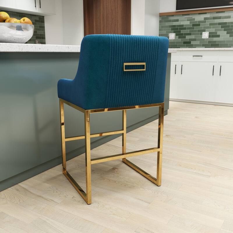 SEYNAR Modern Glam Velvet Golden Matel Frame Counter or High Bar Stools Set of 4