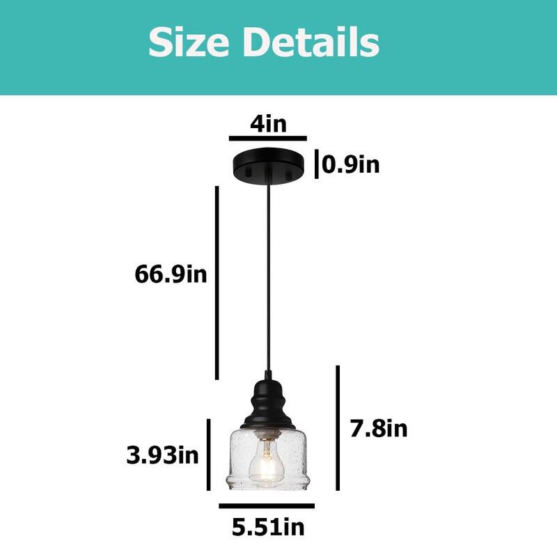4’’ Dining pendant light black, cylinder pendant light glass industrial hanging light