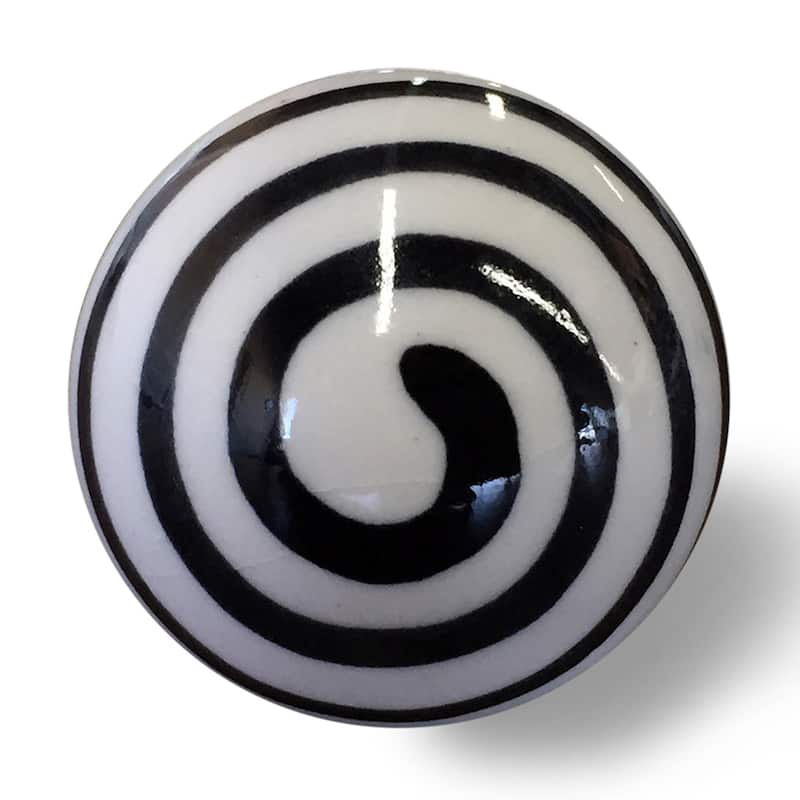 HomeRoots Set of Eight Black And White Ceramic And Metal Drawer Pull Knobs - 1.5' X '1.5' X '1.5