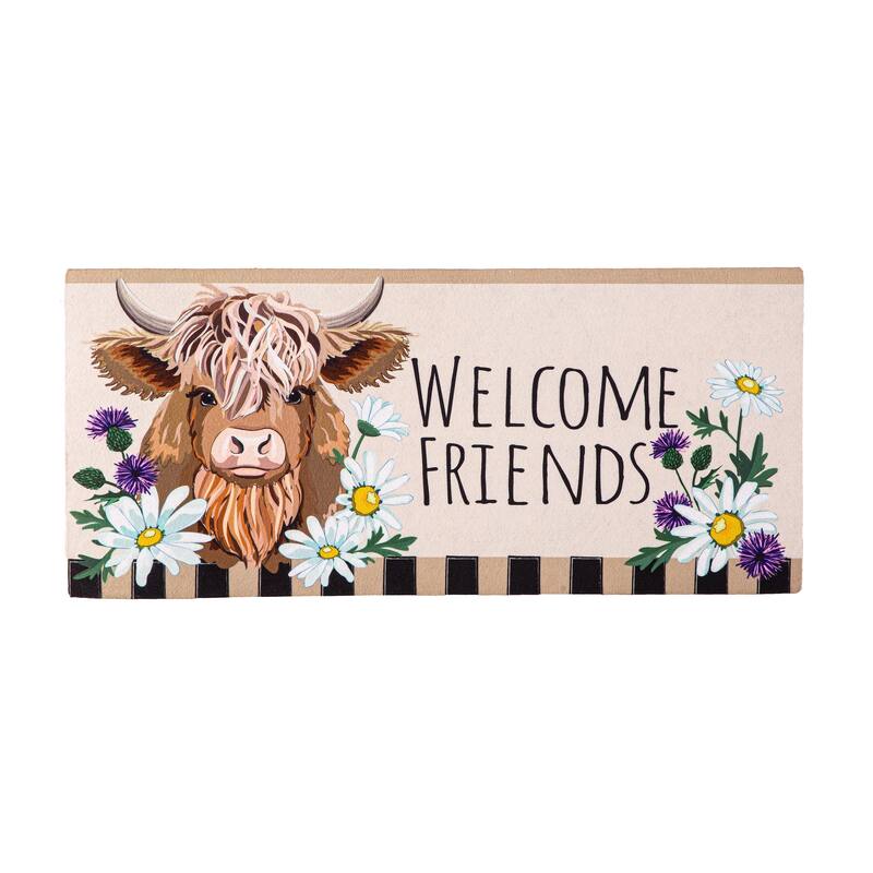 22 in. x 10 in. Highland Cow Welcome Friends Sassafras Switch Mat