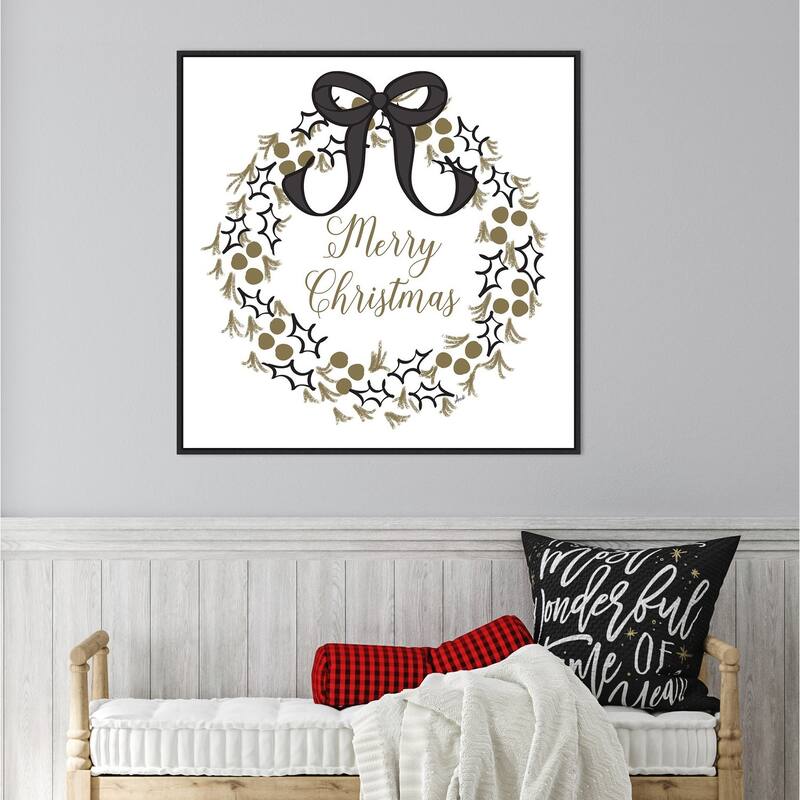 Merry Christmas Wreath by Andi Metz Framed Canvas Wall Art Print