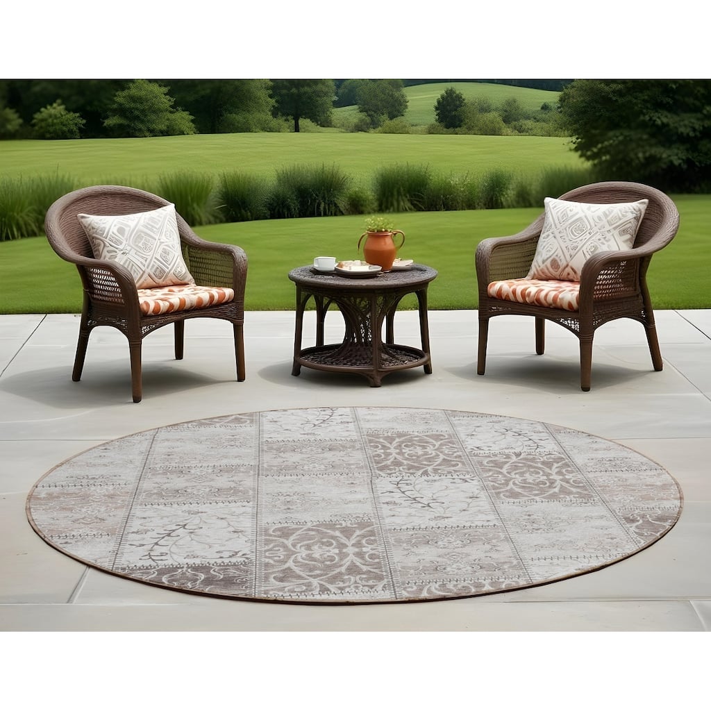 Alnalo Patchwork Weather Resistant Versatile Elegance Round Outdoor Rug - 8' Round