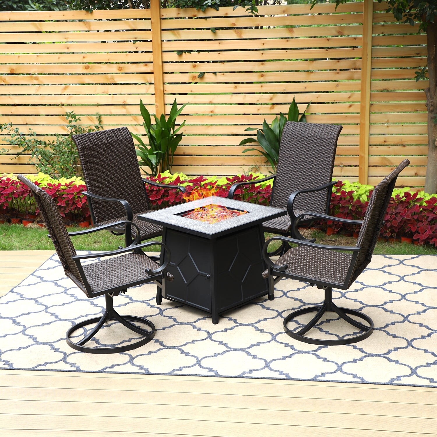 PHI VILLA 5-Piece Gas Fire Pit Table Set Patio Dining Set TerraFab Fire
