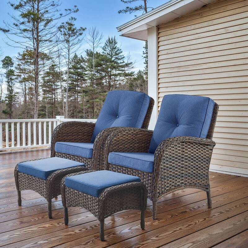 Patio Wicker Patio Chairs with Ottomans Set of 4 - Brown - Beige