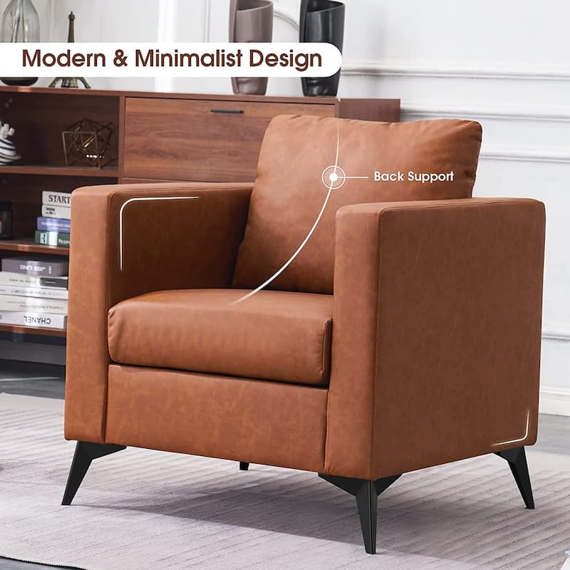 MCombo Modern Accent Chair, Club Armchair with Metal Legs, Faux Leather Single Sofa Chairs