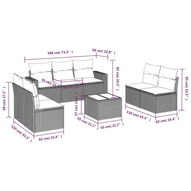 vidaXL Garden Sofa Set Grey, Dark Grey - 21.7 x 21.7 x 14.6