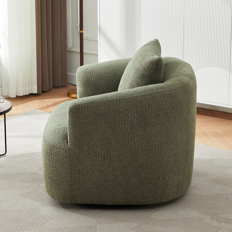 Upholstered Swivel Sofa Chair, Barrel Accent Chair for Office with Throw Pillow, Living Room Sofa Chair with Swivel Base