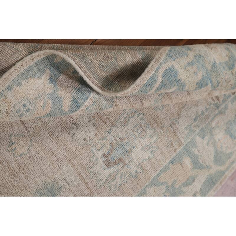 Hand Knotted Oriental 100% Wool Carpet Transitional All-Over Beige & Ivories Oushak Runner Rug - 7' 11'' X 3' 3''